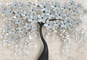 Foto tapeta - Stablo i sivi cvjetovi (152,5x104 cm)