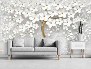 Foto tapeta - Stablo i bijeli cvjetovi (152,5x104 cm)