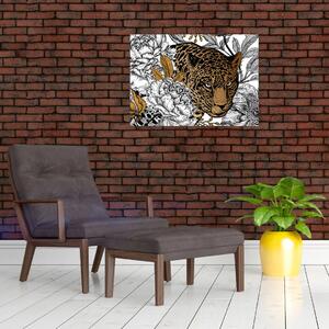 Slika - Leopard med rožami (70x50 cm)