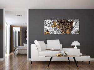 Slika - Leopard med rožami (120x50 cm)