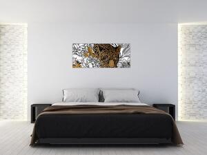 Slika - Leopard med rožami (120x50 cm)