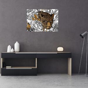Slika - Leopard med rožami (70x50 cm)