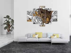 Slika - Leopard med rožami (150x105 cm)