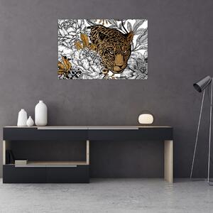 Slika - Leopard med rožami (90x60 cm)