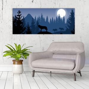 Slika - Krdel volkov pod polno luno (120x50 cm)