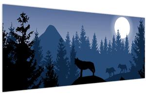 Slika - Krdel volkov pod polno luno (120x50 cm)