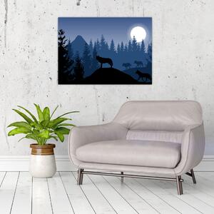 Slika - Krdel volkov pod polno luno (70x50 cm)