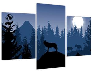 Slika - Krdel volkov pod polno luno (90x60 cm)