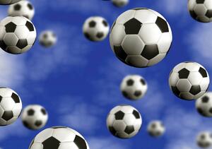 Foto tapeta - Nogometne lopte na plavoj pozadini (152,5x104 cm)