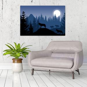Slika - Krdel volkov pod polno luno (90x60 cm)
