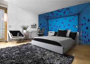 Foto tapeta - 3D soba od plavih kocki (152,5x104 cm)