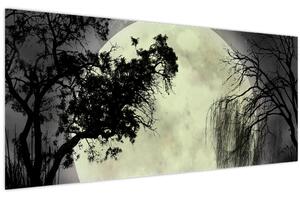 Slika - Polna luna nad površjem, črno-bela različica (120x50 cm)