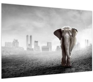 Slika - Sloni v velemestu, črno-bela različica (90x60 cm)