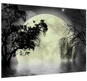 Slika - Polna luna nad površjem, črno-bela različica (70x50 cm)