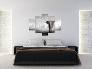 Slika - Sloni v velemestu, črno-bela različica (150x105 cm)