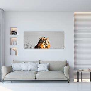 Slika - Tigrica in njen mladič, črno-bela različica (120x50 cm)