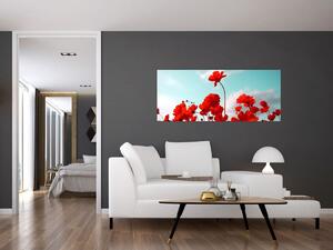 Slika polja s svetlo rdečimi cvetovi (120x50 cm)