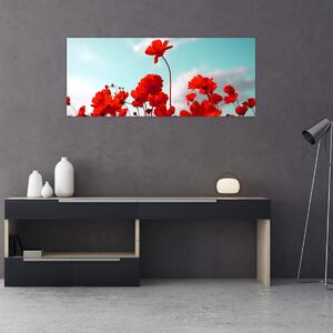 Slika polja s svetlo rdečimi cvetovi (120x50 cm)