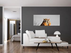 Slika - Tigrica in njen mladič, črno-bela različica (120x50 cm)