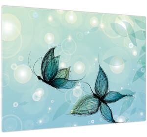 Staklena slika - Modri ​​metulji (70x50 cm)