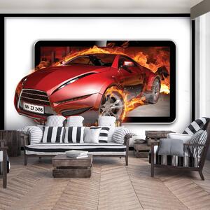 Foto tapeta - Crveni auto u plamenu (152,5x104 cm)