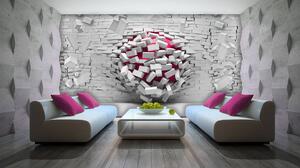 Foto tapeta - 3D lopta i zid od bijele opeke (152,5x104 cm)