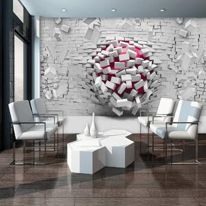 Foto tapeta - 3D lopta i zid od bijele opeke (152,5x104 cm)