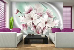 Foto tapeta - Bijeli i ružičasti cvjetovi (152,5x104 cm)