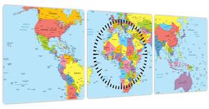 Slika - Zemljevid sveta (sa satom) (90x30 cm)