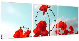 Slika polja s svetlo rdečimi cvetovi (sa satom) (90x30 cm)