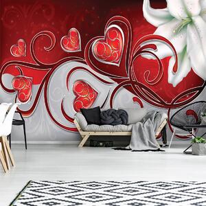 Foto tapeta - Apstraktna umjetnost - srce i ljiljani (152,5x104 cm)