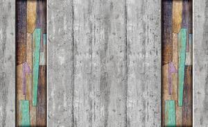 Foto tapeta - Sive i obojene drvene daske (152,5x104 cm)