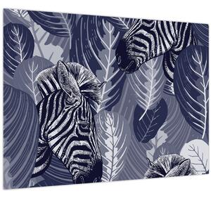 Staklena slika - Zebre med listjem (70x50 cm)