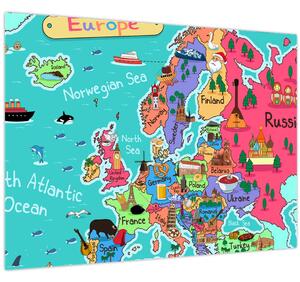 Staklena slika - Otroški zemljevid Evrope (70x50 cm)