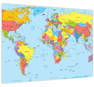 Staklena slika - Zemljevid sveta (70x50 cm)