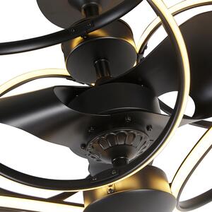 Dizajnerski stropni ventilator crne boje s daljinskim upravljačem uključujući LED - Kauv