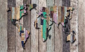 Foto tapeta - Karta svijeta na pločama u boji (152,5x104 cm)