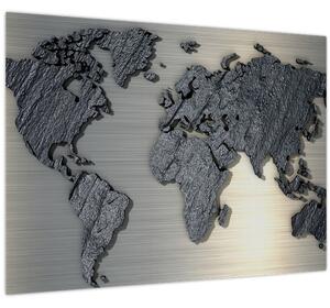 Staklena slika - Zemljevid sveta v kamniti teksturi (70x50 cm)