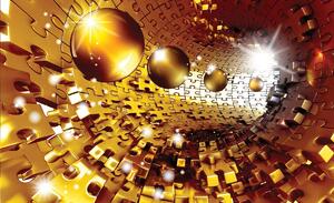 Foto tapeta - 3D slagalica tunel sa zlatnim kuglama (152,5x104 cm)