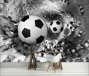 Foto tapeta - Nogometne lopte u 3D tunelu slagalica (152,5x104 cm)