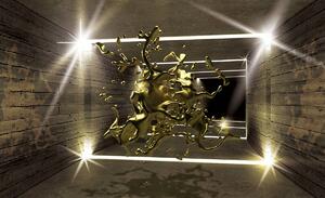 Foto tapeta - Eksplozija zlatne boje u 3D tunelu (152,5x104 cm)
