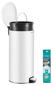 Okrugla kanta za smeće sa pedalom kapaciteta 30l, 9,5 x 37,1 x 63 cm, bijela | SONGMICS