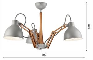 Siva viseća svjetiljka za 3 žarulje Lamkur Marcello