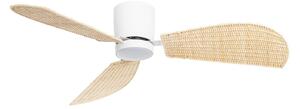 Faipari LED stropni ventilator s rasvjetom, bijela/ratana, 132 cm, DC - Lucande Lucande, Faipari, Drvo, Dnevna soba, Drvo, Moderan