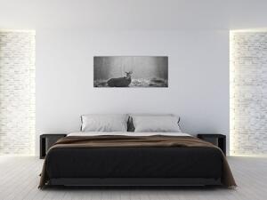 Slika - Jelen u šumi, crno-bijela (120x50 cm)