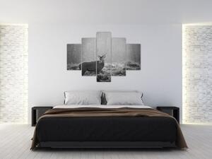 Slika - Jelen u šumi, crno-bijela (150x105 cm)
