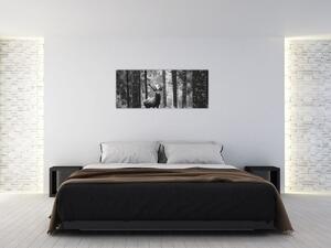 Slika - Jelen u šumi 2, crno-bijela (120x50 cm)