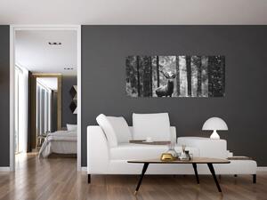 Slika - Jelen u šumi 2, crno-bijela (120x50 cm)