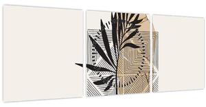 Slika - Apstrakcija s tropskim lišćem N⁰1 (sa satom) (90x30 cm)