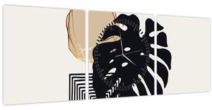 Slika - Apstrakcija s tropskim lišćem N⁰2 (sa satom) (90x30 cm)